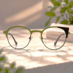 Olive green eyeglasses for women with soft geometric Nazara frame